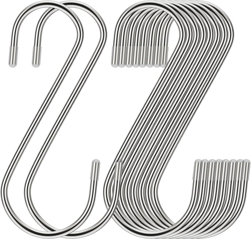 Lightique 3.54 Inch 30 Pack S Hooks - Stainless Steel Heavy Duty with Rubber Stopper, Small S Hooks for Hanging Plants, Baskets, Clothes, Pan, Cups, Towels (Silver) - Image 1